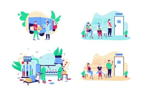 Covid vaccine flat concept vector illustration set Illustrazione stock