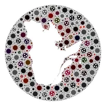 Covid Virus Stencil Circle Map of Quebec Province Mosaic Stock Illustration