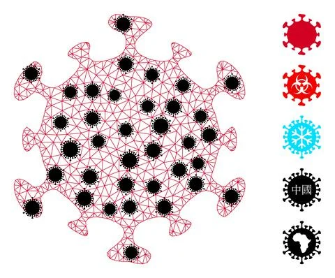 Covid Virus Wireframe Mesh Icon with Infection Elements イラスト素材