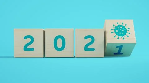 Covid Year cubes  3d rendering Illustrazione stock