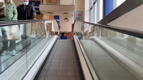 Covid19 Pandemic: Empty Elevators Running In Shopping Mall Stock Footage 143776911