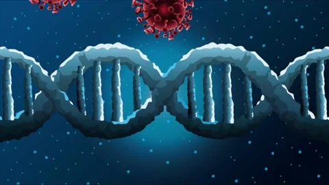Covid19 pandemic particles pattern with dna molecule animated Stock Footage 132821436