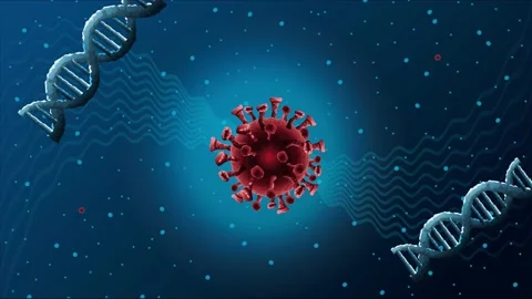 Covid19 pandemic particles pattern with dna molecules animated Stock Footage 132821611