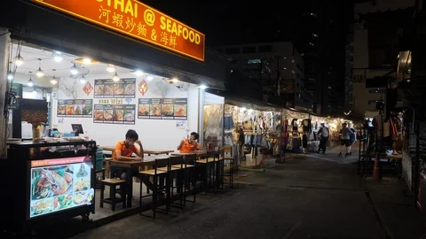 Covid19 Rachada Train Market - Empty Restaurants Stock Footage 127281164
