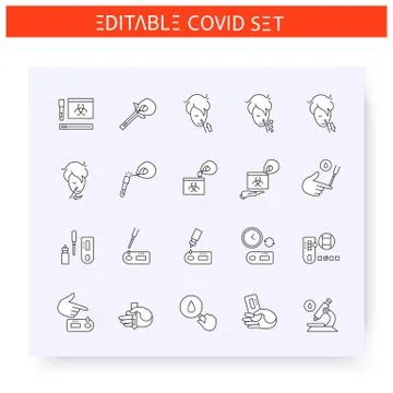 Covid19 testing line icons set Stock Illustration