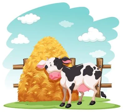 Cow and a pile of haystack Stock Illustration