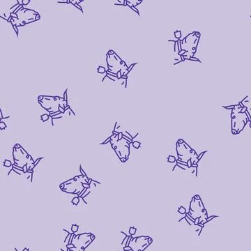 Cow with bell line seamless pattern Stock Illustration