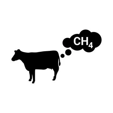 Cow CH4 black vector icon on white background Stock Illustration