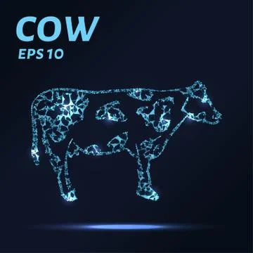 The cow consists of points, lines and triangles. The polygon shape in the f.. Stock Illustration