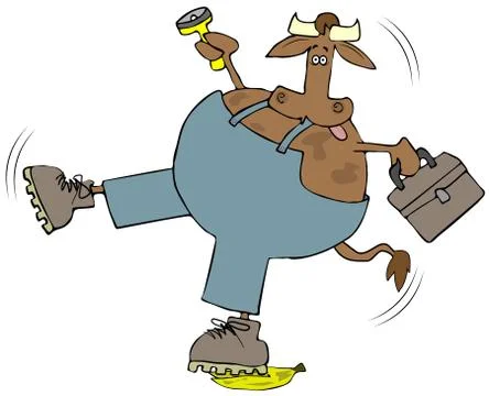 Cow construction worker slipping Stock Illustration