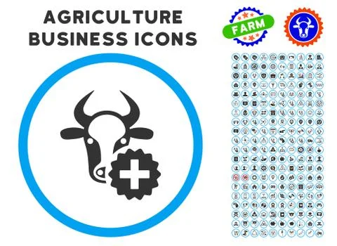 Cow Create Rounded Icon with Set Stock Illustration