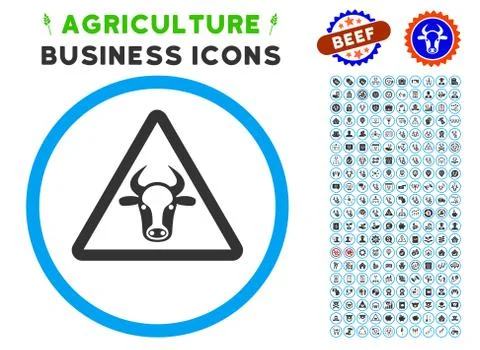 Cow Danger Rounded Icon with Set Illustrazione stock