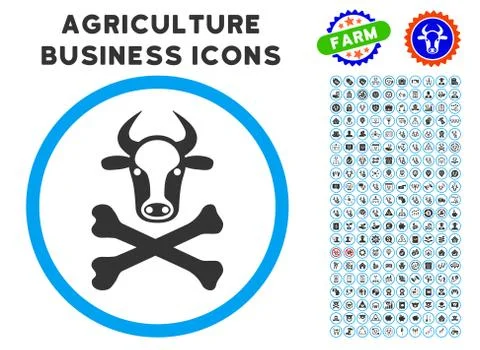 Cow Death Rounded Icon with Set Stock Illustration