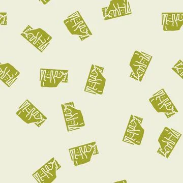 Cow eating grass glyph seamless pattern Stock Illustration