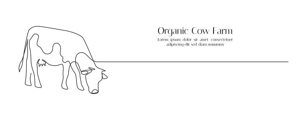 Cow eats grass in One continuous line drawing. Milk cattle animal on pasture Stock Illustration
