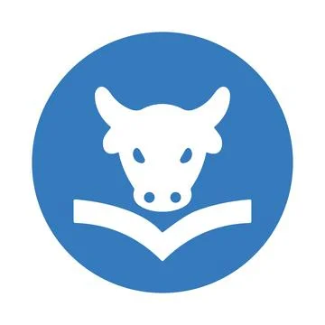 Cow, education, knowledge icon. Blue version. Stock Illustration
