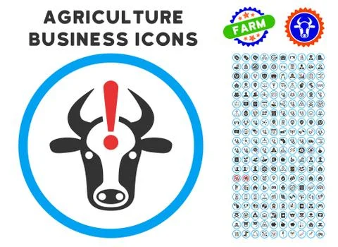 Cow Error Rounded Icon with Set 库存插图