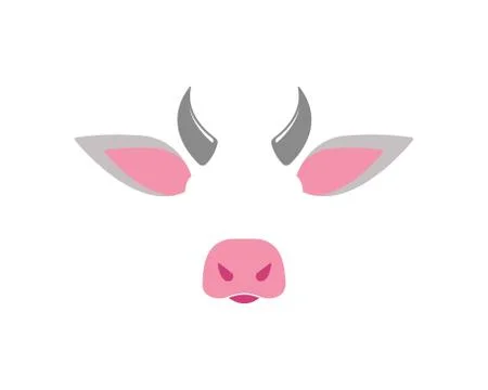 Cow face elements set. Vector illustration. Animal character ears and nose. V 스톡 일러스트