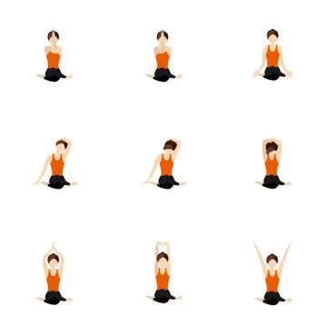 Cow face pose with different arms asanas yoga set Stock Illustration