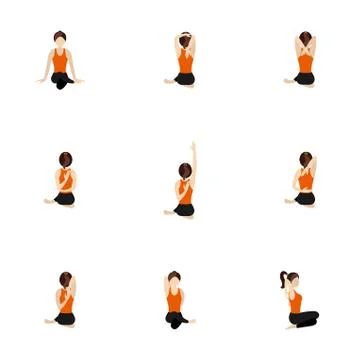 Cow face pose modifications yoga asanas set Stock Illustration