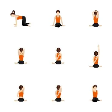 Cow face pose sequence yoga asanas set Stock Illustration