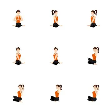 Cow face pose variations yoga asanas set Stock Illustration