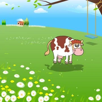 Cow on a Farm Stock Illustration