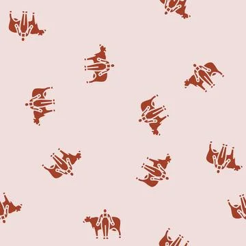 Cow with farmer glyph seamless pattern Stock Illustration