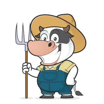 Cow farmer holding a rake Stock Illustration