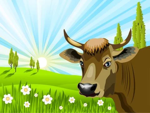 Cow in field Stock Illustration