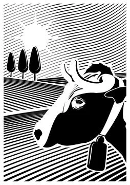 Cow in the field Stock Illustration