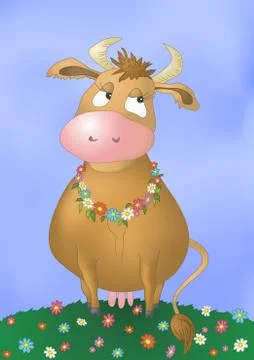 Cow on a flower meadow Stock Illustration