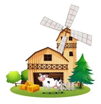 A cow in front of the barnhouse Stock Illustration