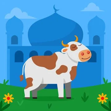 Cow In Front Of Mosque Stock Illustration