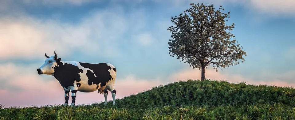 Cow in a grass field Stock Illustration