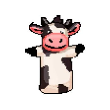 Cow hand puppet pixel art vector illustration Stock Illustration
