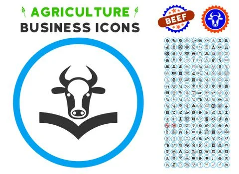 Cow Handbook Rounded Icon with Set 스톡 일러스트