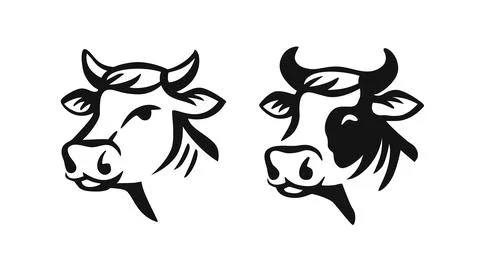 Cow head black on white Illustrazione stock