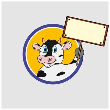 Cow Head Circle Label With Bring Blank Wood Sign Stock Illustration