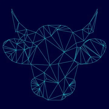 Cow head low poly triangulation triangulated polygonal electric cyan blue vib Stock Illustration