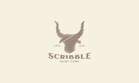 Cow head scribble logo design vector icon symbol graphic illustration Stock Illustration