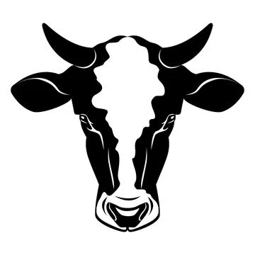 Cow head stylized symbol, cow portrait. Silhouette of farm animal, cattle. Stock Illustration