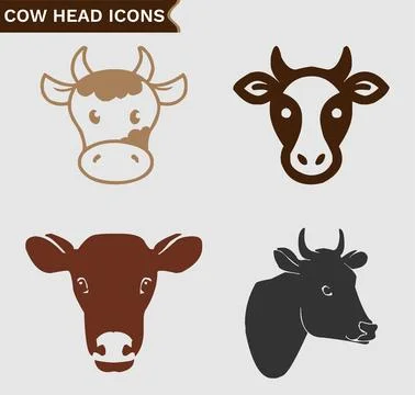 Cow head vector icon set on white background. Set of 4 vector icons Stock Illustration
