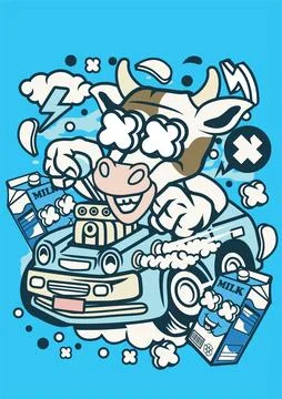 Cow Hotrod Stock Illustration