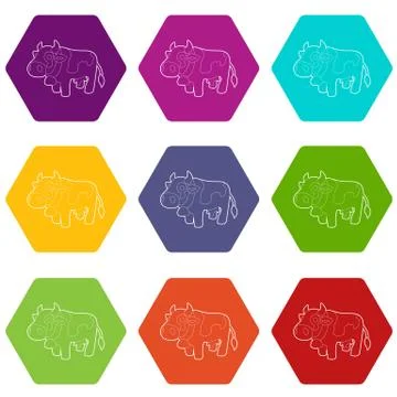 Cow icons set 9 vector Stock Illustration
