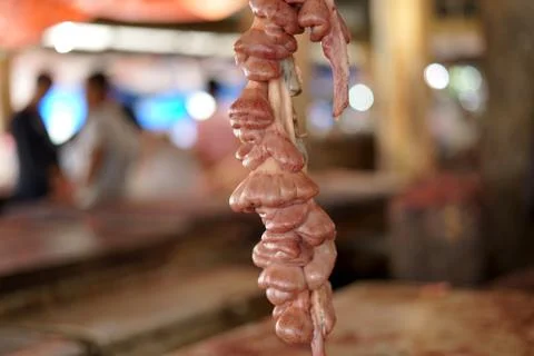 Cow Intestines for sale at Butcher's Shop Stock Photos