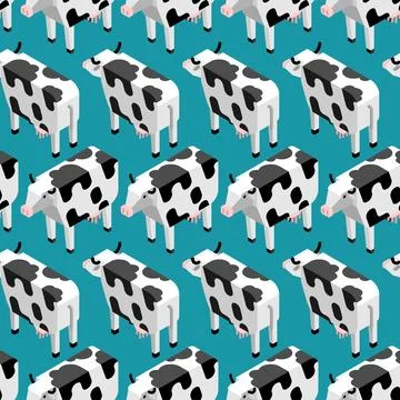 Cow isometry pattern seamless. Cow farm animal background. Cattle texture Stock Illustration