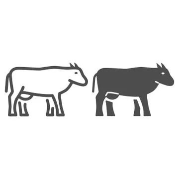 Cow line and solid icon, livestock concept, cow cattle sign on white background Stock Illustration