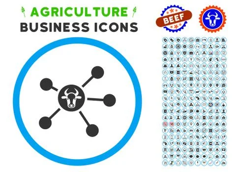 Cow Links Rounded Icon with Set Ilustração Stock