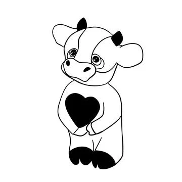 Cow in love with heart black lines white background Stock Illustration